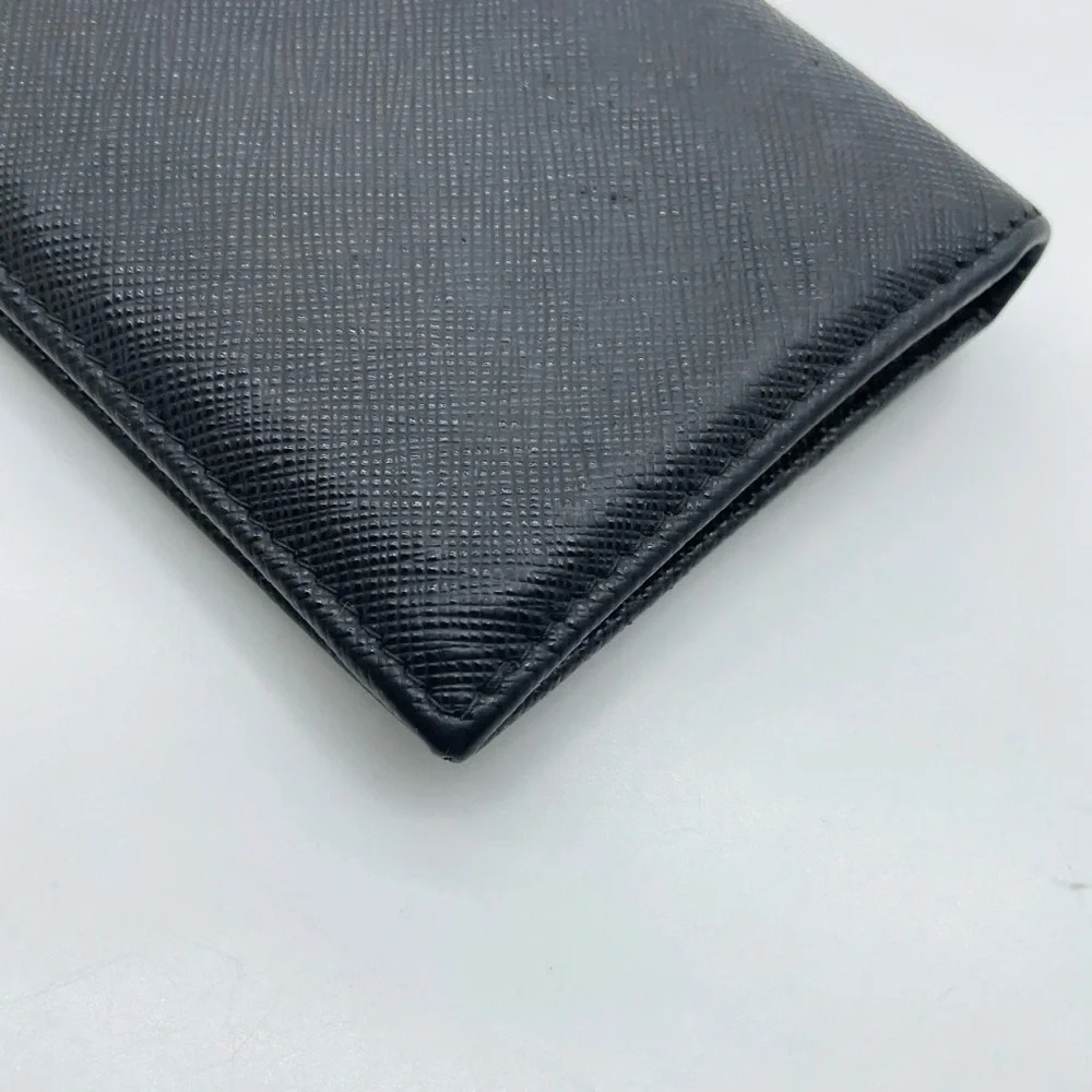 Prada Triangle Logo Saffiano Leather Black Bifold Wallet W/Box Authentic